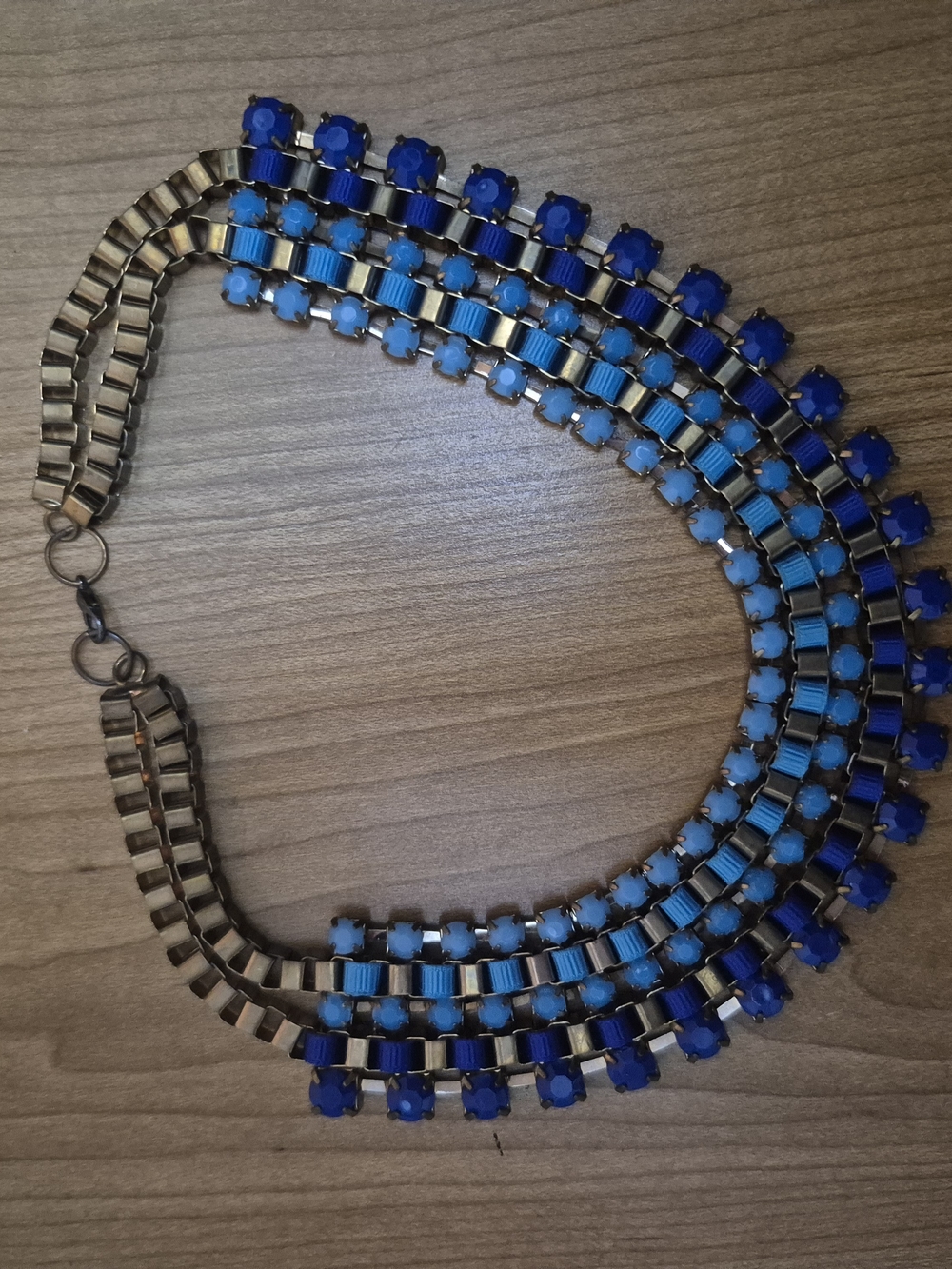 Source Unknown Blue Multi-Row Rhinestone Necklace